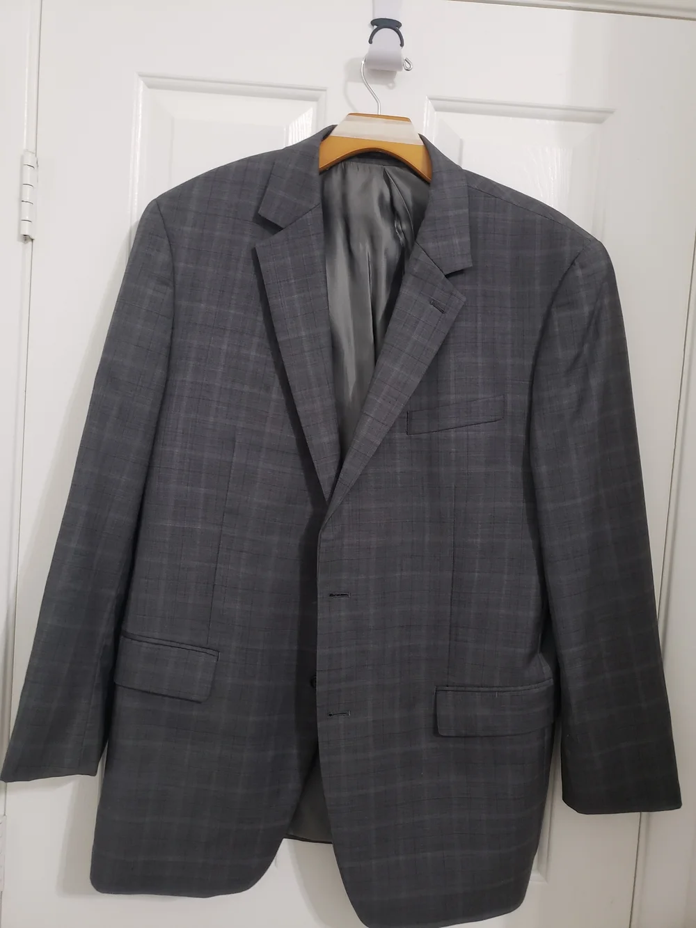 Michael Kors Men's Charcoal Grey Plaid 100% Wool Suit Jacket Blazer